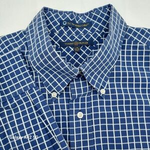 Tommy Hilfiger XXL Blue White Grid Check Button Down Shirt 18 34/35 TLC Collar